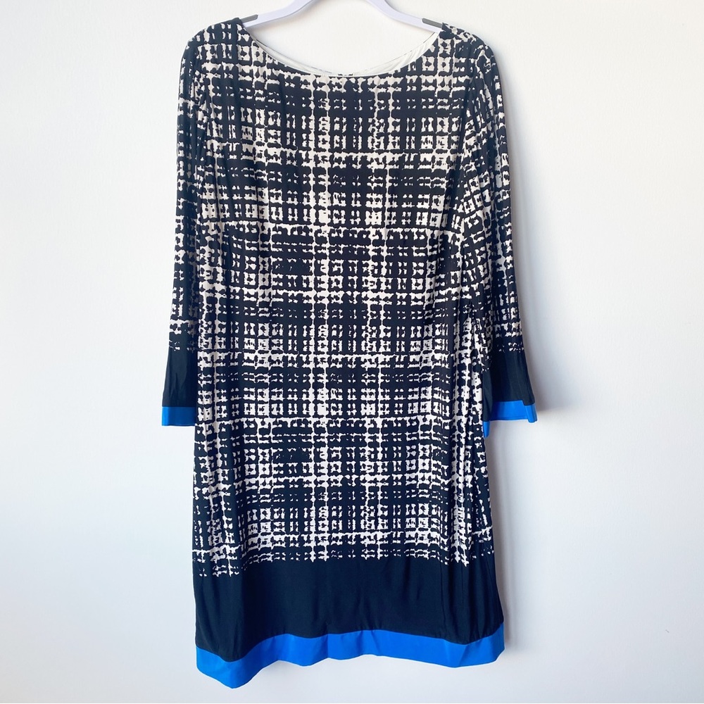 Eliza J Black White Grid Blue Trim Career Shift Dress